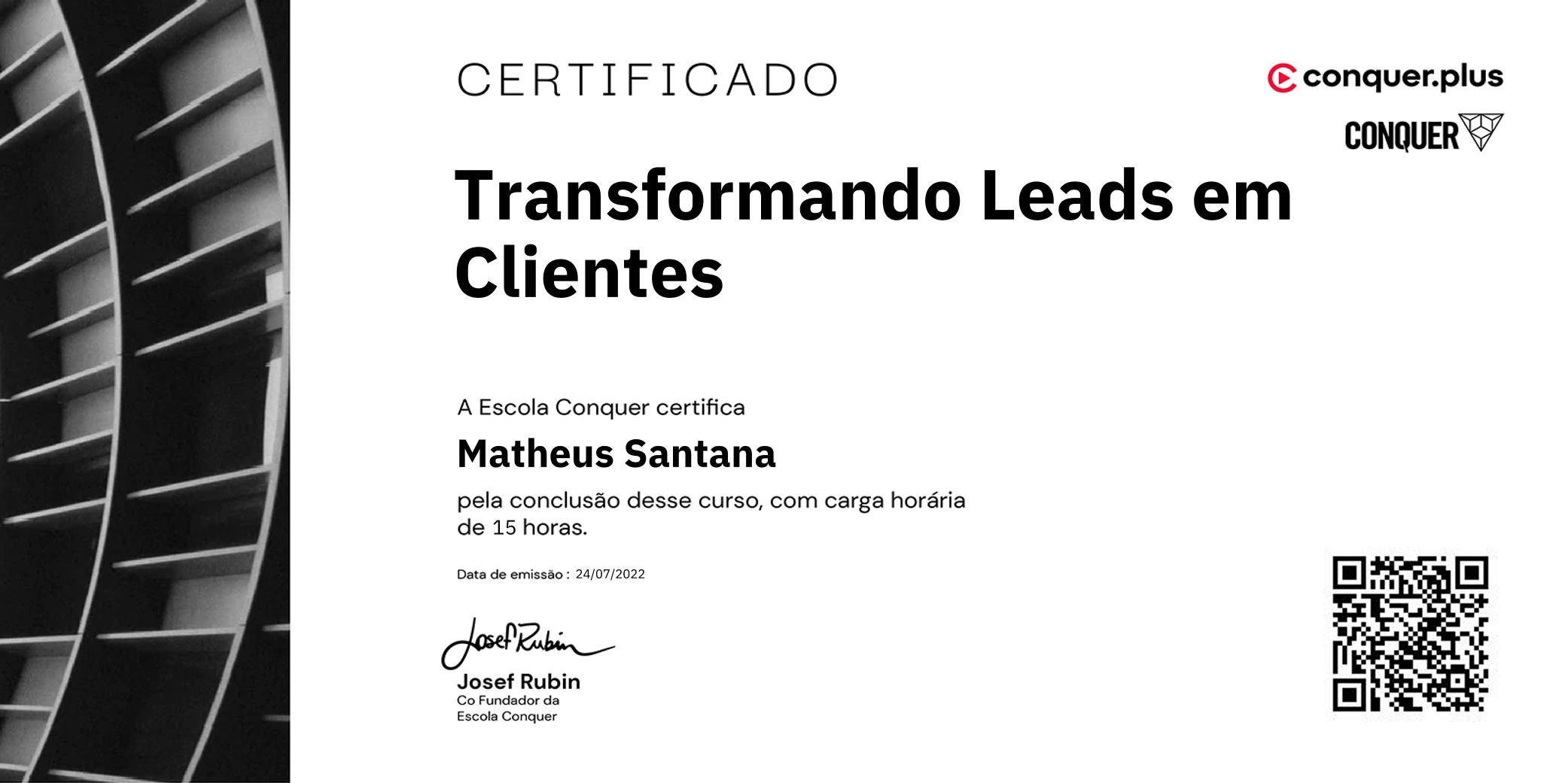 Certificado de Transformando Leads em Clientes